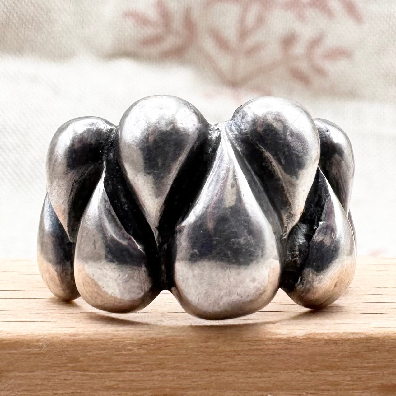 Silver sculptural teardrop ring, size P.5 (US 8)