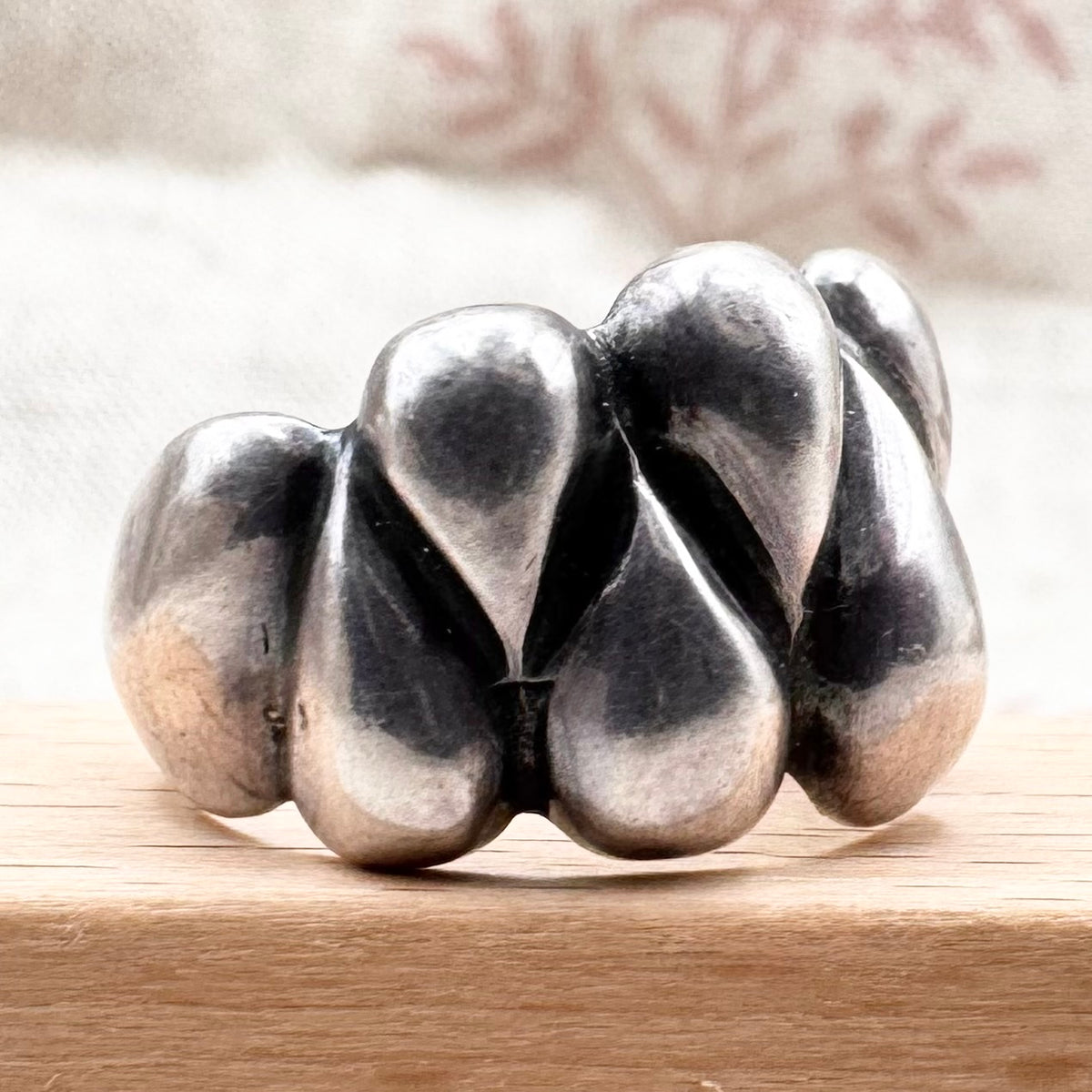 Silver sculptural teardrop ring, size P.5 (US 8)