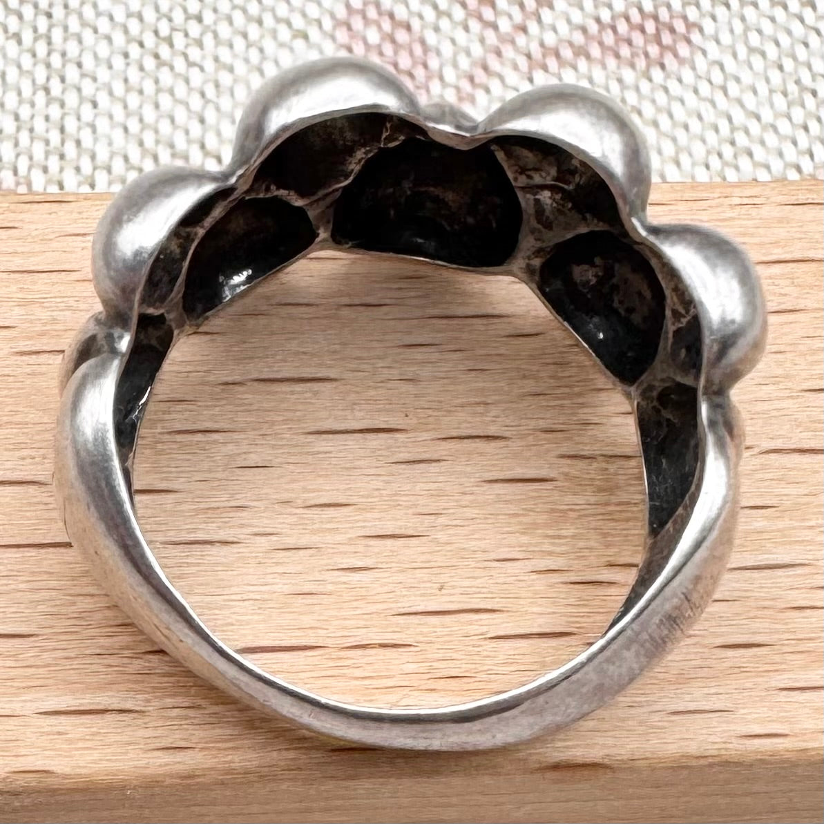 Silver sculptural teardrop ring, size P.5 (US 8)