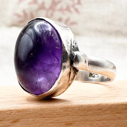 Silver and amethyst ring, size Q (US 8)