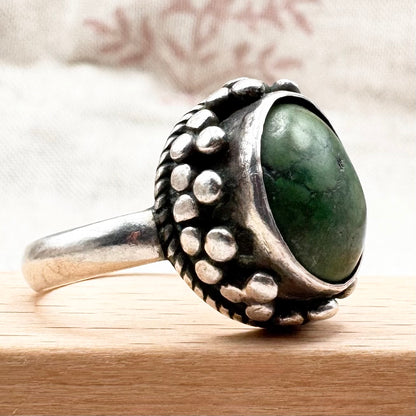 Silver and turquoise ring with decorative detail, size P (US 7.5)