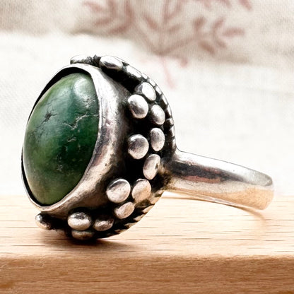 Silver and turquoise ring with decorative detail, size P (US 7.5)