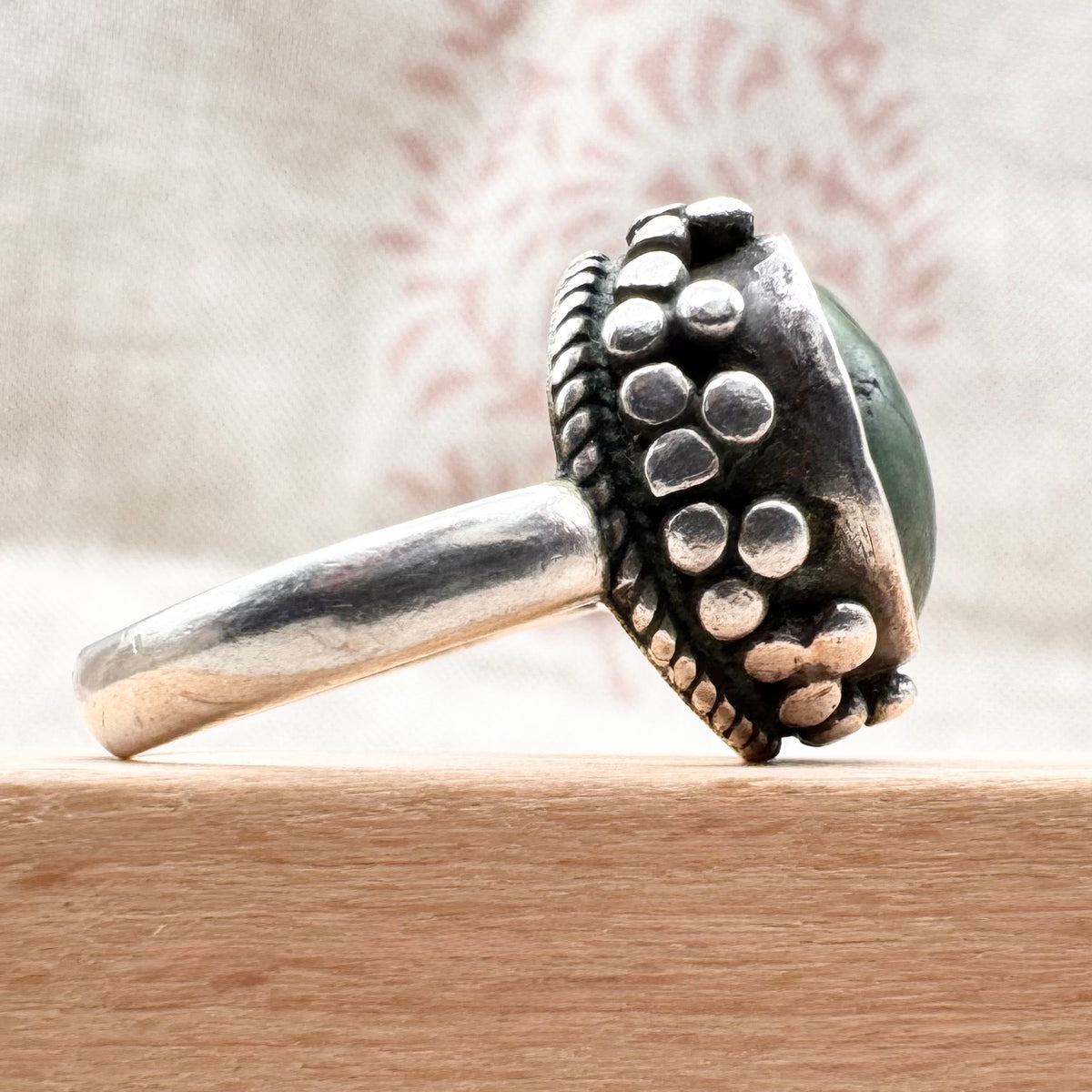 Silver and turquoise ring with decorative detail, size P (US 7.5)