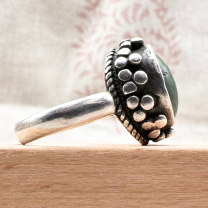 Silver and turquoise ring with decorative detail, size P (US 7.5)