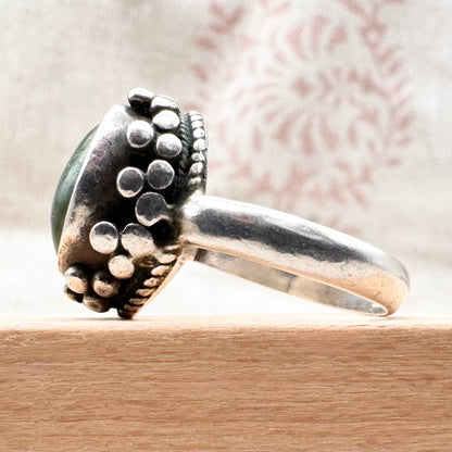 Silver and turquoise ring with decorative detail, size P (US 7.5)