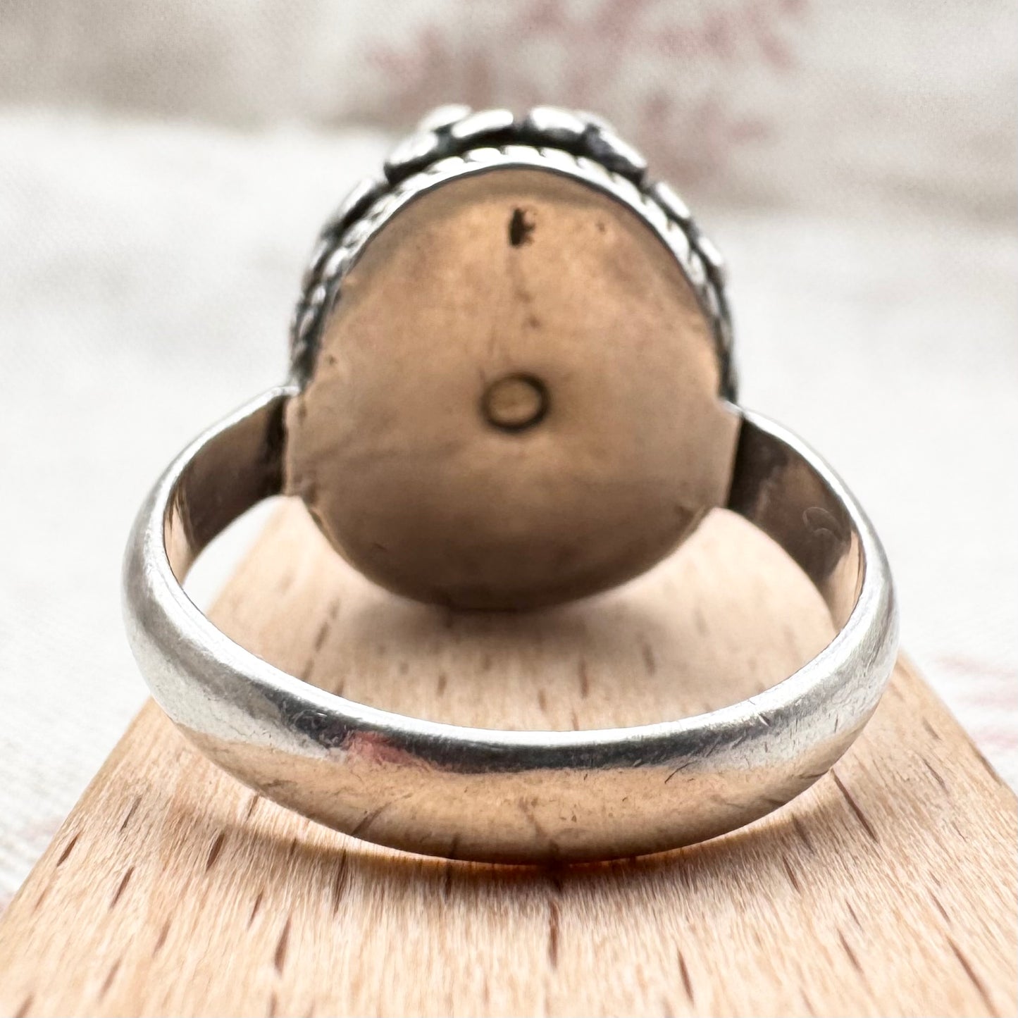 Silver and turquoise ring with decorative detail, size P (US 7.5)