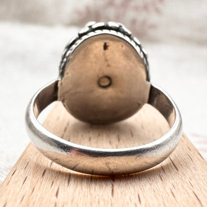 Silver and turquoise ring with decorative detail, size P (US 7.5)