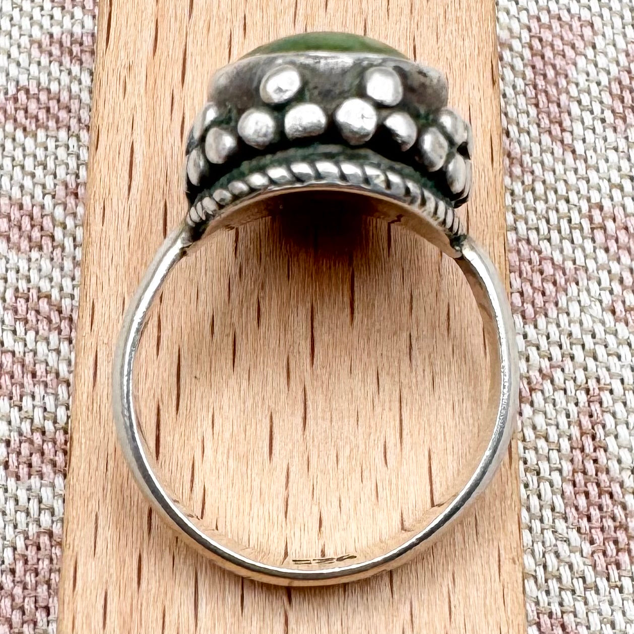 Silver and turquoise ring with decorative detail, size P (US 7.5)