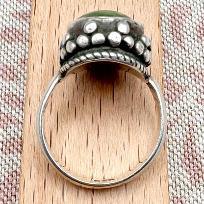 Silver and turquoise ring with decorative detail, size P (US 7.5)