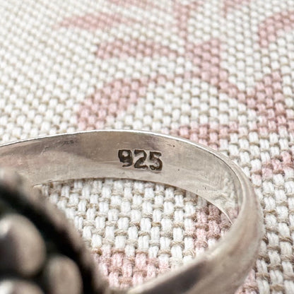 Silver and turquoise ring with decorative detail, size P (US 7.5)