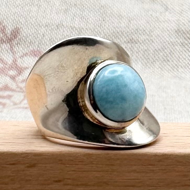 Silver and larimar statement ring, size P (US 7.5), hallmarked Birmingham 2010