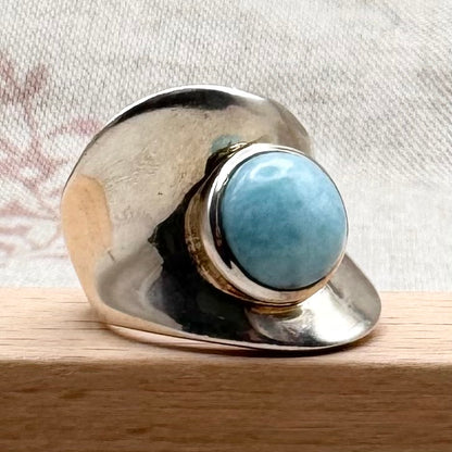 Silver and larimar statement ring, size P (US 7.5), hallmarked Birmingham 2010