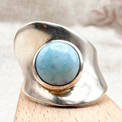 Silver and larimar statement ring, size P (US 7.5), hallmarked Birmingham 2010