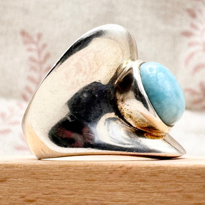 Silver and larimar statement ring, size P (US 7.5), hallmarked Birmingham 2010