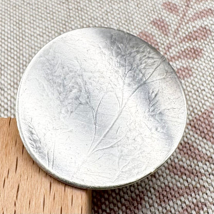 Silver botanical etched disc statement ring, size N (US 6.5)