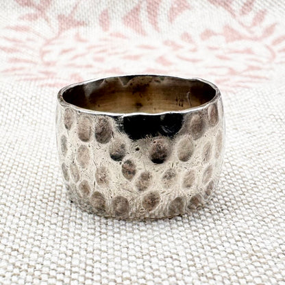 Wide Mexican hammered band ring, size P (US 7.5)