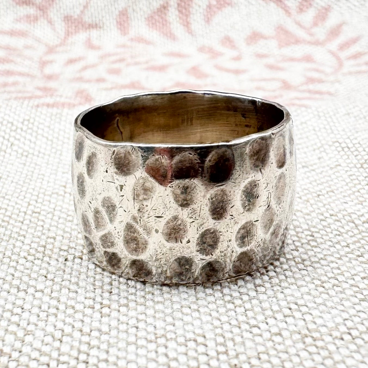 Wide Mexican hammered band ring, size P (US 7.5)