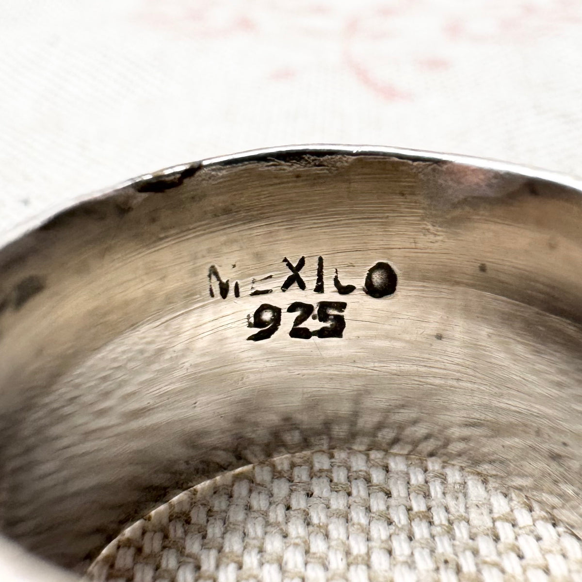 Wide Mexican hammered band ring, size P (US 7.5)