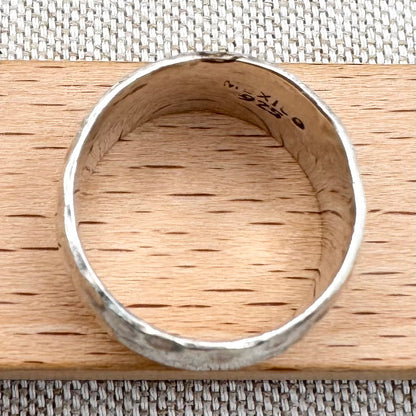 Wide Mexican hammered band ring, size P (US 7.5)