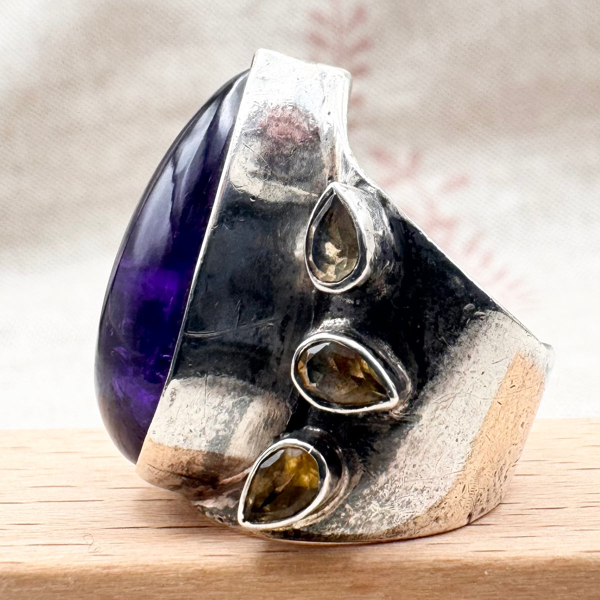 Large amethyst and citrine statement ring, size L (US 5.5)