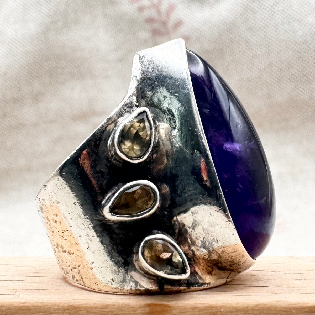 Large amethyst and citrine statement ring, size L (US 5.5)