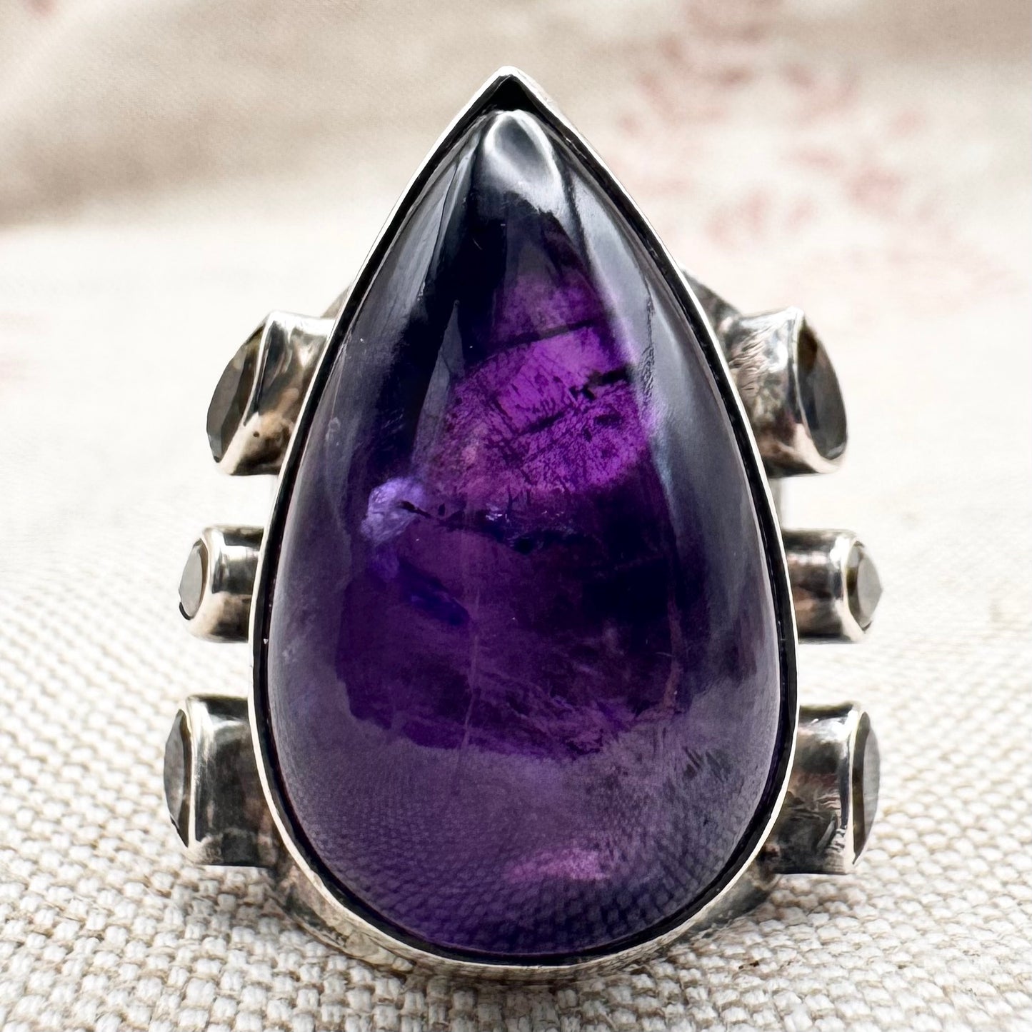 Large amethyst and citrine statement ring, size L (US 5.5)
