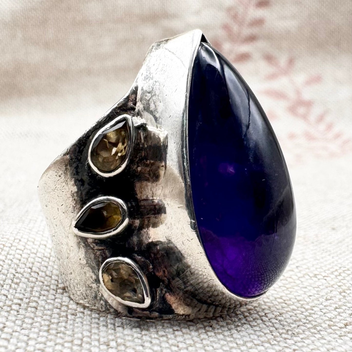 Large amethyst and citrine statement ring, size L (US 5.5)