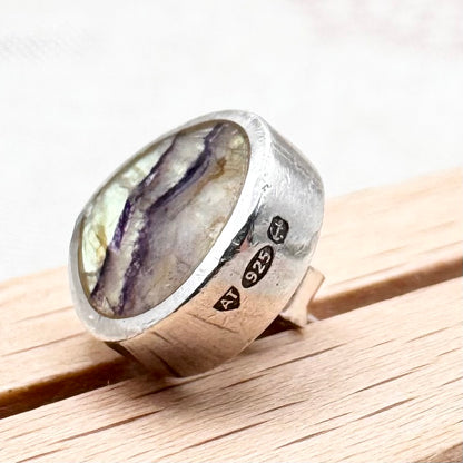 Blue John and silver teardrop stud earrings, Birmingham Hallmarked