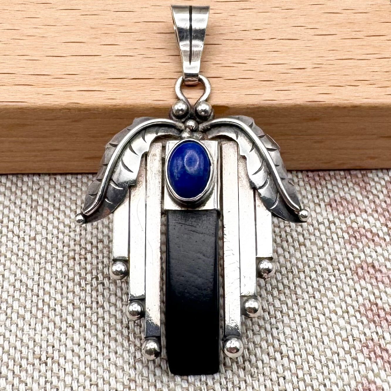 Onyx and lapis lazuli Egyptian Revival style pendant