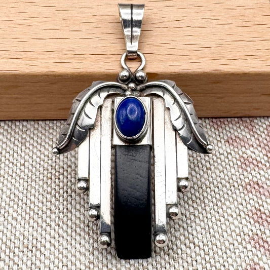 Onyx and lapis lazuli Egyptian Revival style pendant