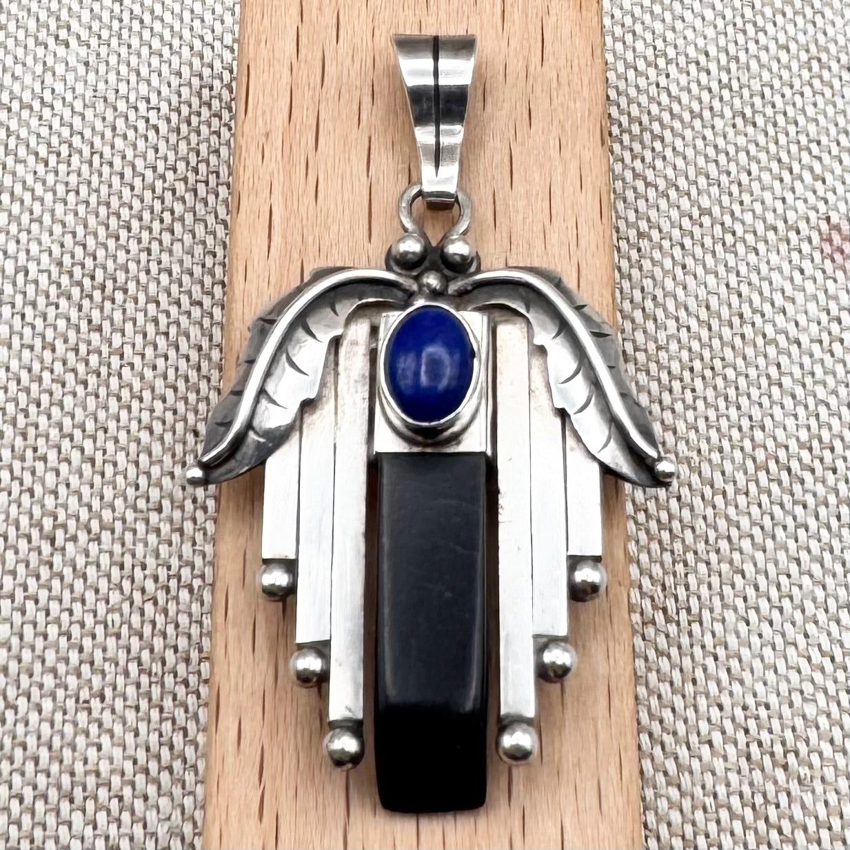 Onyx and lapis lazuli Egyptian Revival style pendant