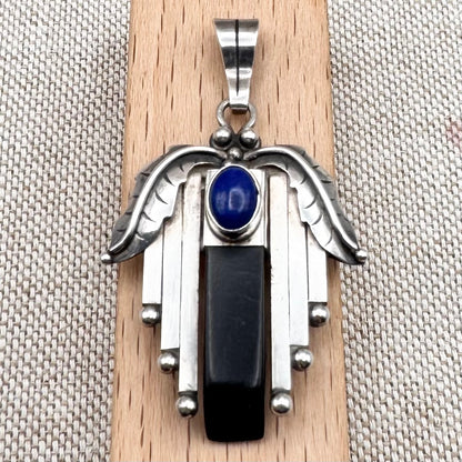 Onyx and lapis lazuli Egyptian Revival style pendant