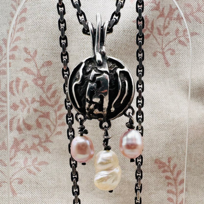 Artisan silver necklace with pearls