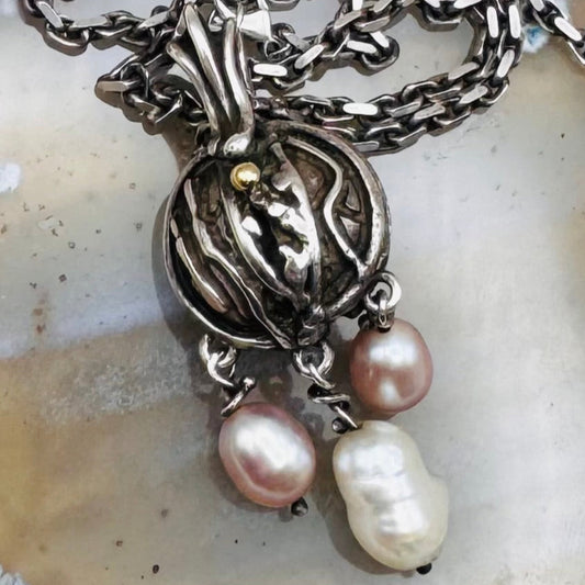 Artisan silver necklace with pearls