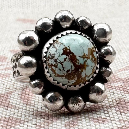 Vintage silver turquoise ring – bold Navajo-style, size N.5/7