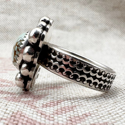 Vintage silver turquoise ring – bold Navajo-style, size N.5/7