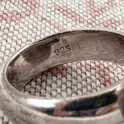 Vintage silver ring with circular amber and granule detail, size L/5.5