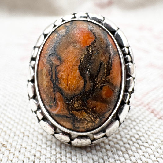 Bold silver ring with jasper, size L.5/6