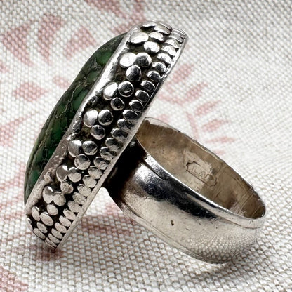 Large oval turquoise ring, hallmarked London 2016, size O (US 7)