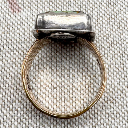 Large silver square turquoise and gilt ring, size S.5 (US 9.5)