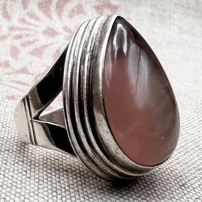 Vintage pear-cut rose quartz ring, Birmingham hallmark, size Q.5 (US 8.5)