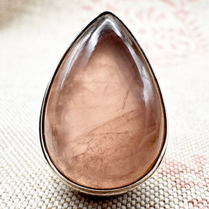 Vintage pear-cut rose quartz ring, Birmingham hallmark, size Q.5 (US 8.5)