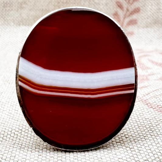 Vintage silver banded agate ring, size L (US 5.5)