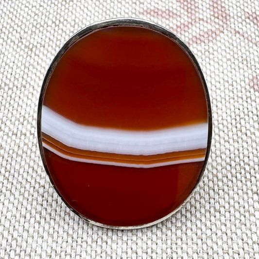 Vintage silver banded agate ring, size L (US 5.5)