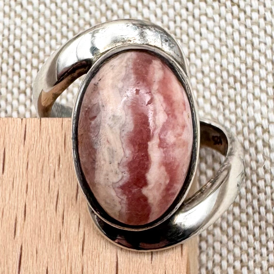 Silver rhodochrosite ring, Size N (US 6.5)