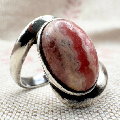 Silver rhodochrosite ring, Size N (US 6.5)