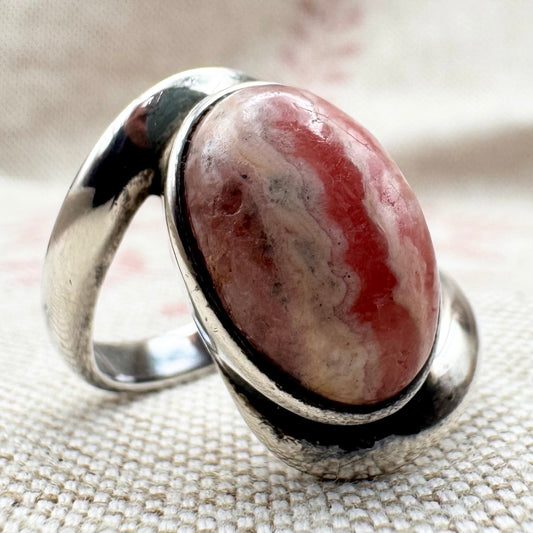 Silver rhodochrosite ring, Size N (US 6.5)