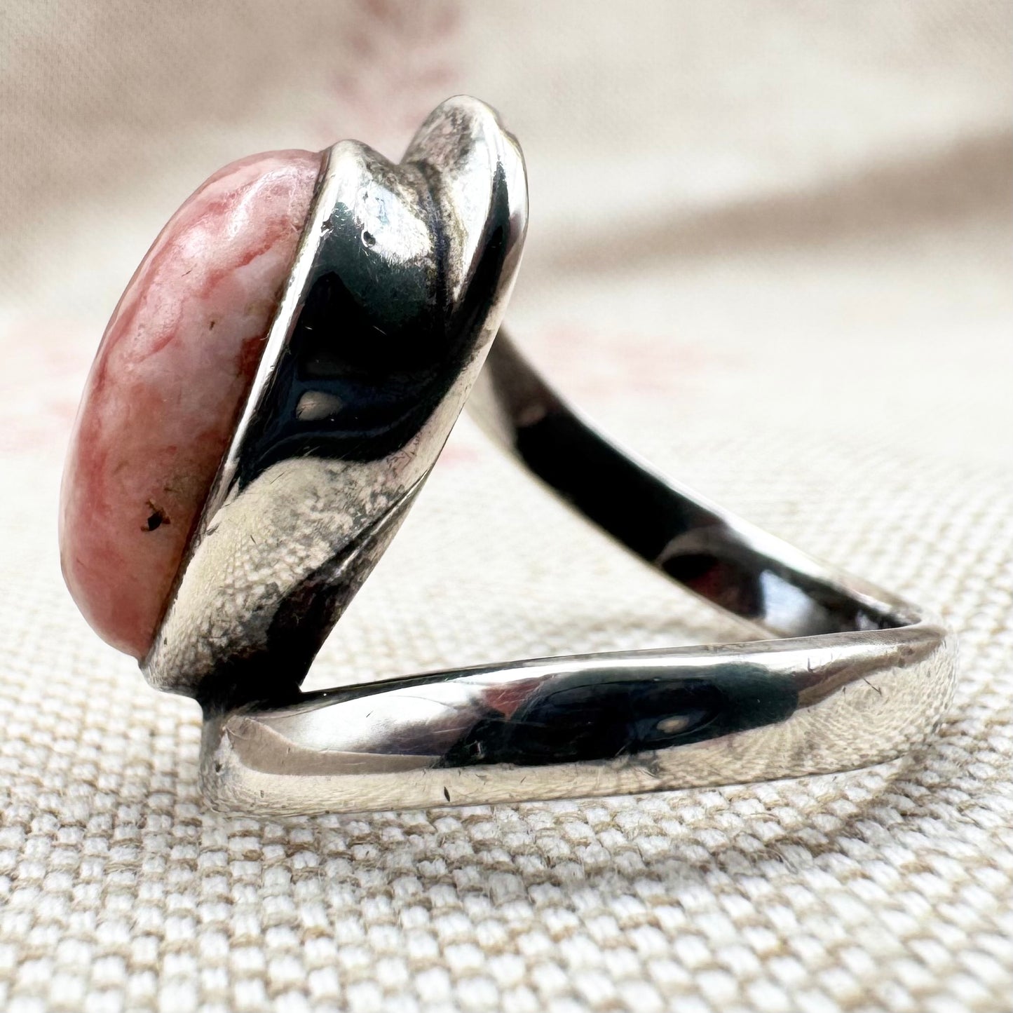 Silver rhodochrosite ring, Size N (US 6.5)