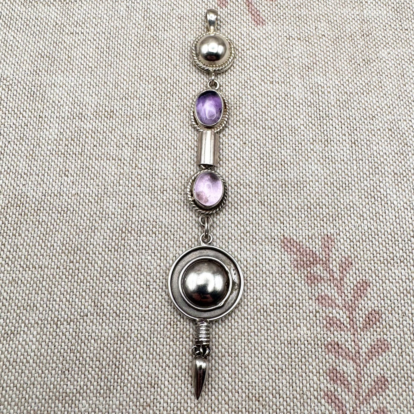 Silver and amethyst drop pendant