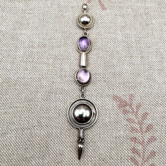 Silver and amethyst drop pendant